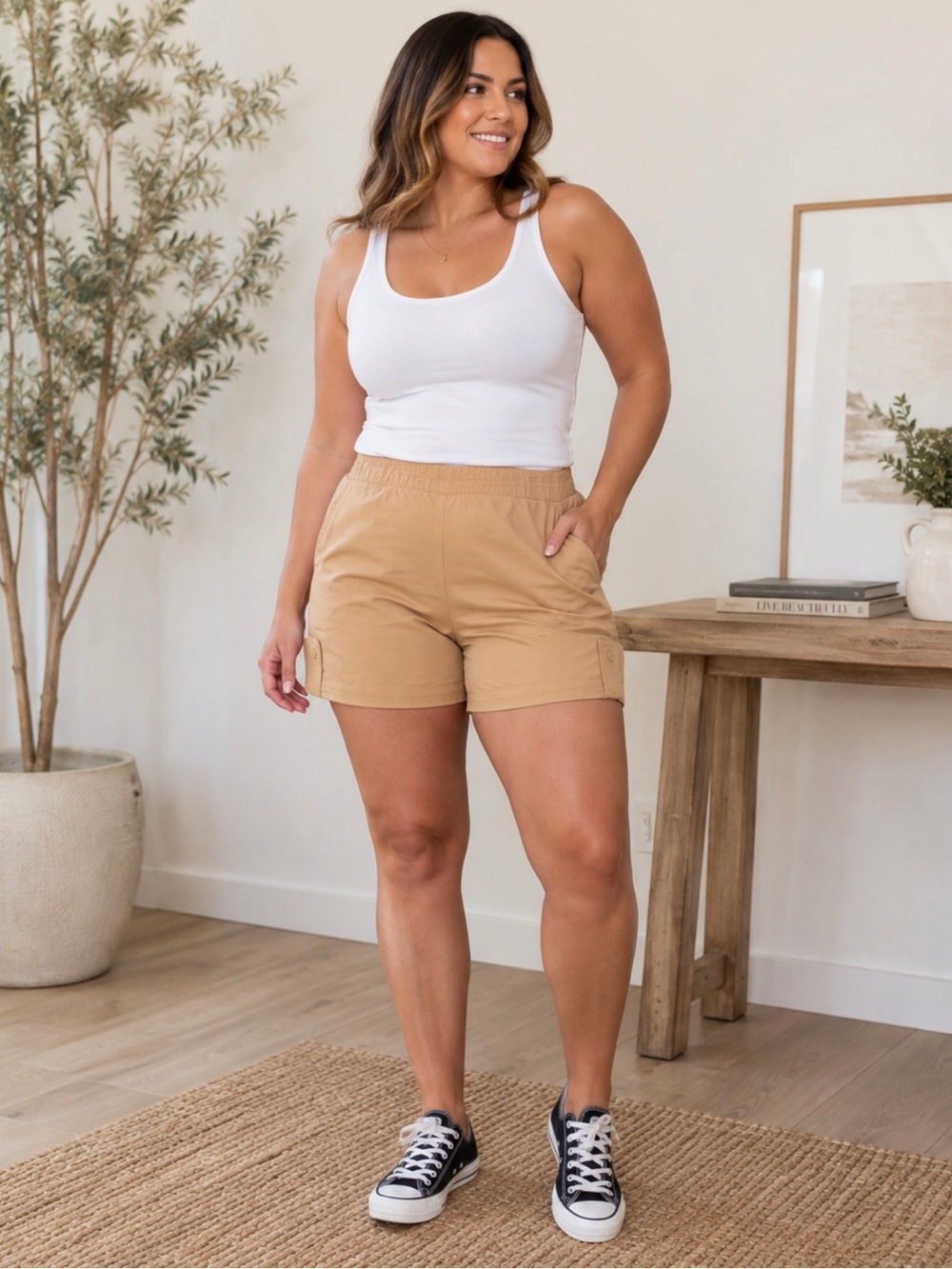 Mondetta Tan Elastic-Waist Bermuda Shorts